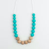 Brin Teething Necklace | Turquoise Silicone and Wood - Sebandroo