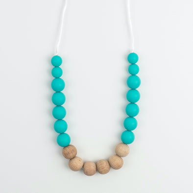 Brin Teething Necklace | Turquoise Silicone and Wood - Sebandroo