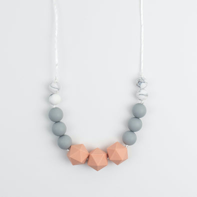 Peach, Grey and Marble Nursing Necklace for Mum and Baby