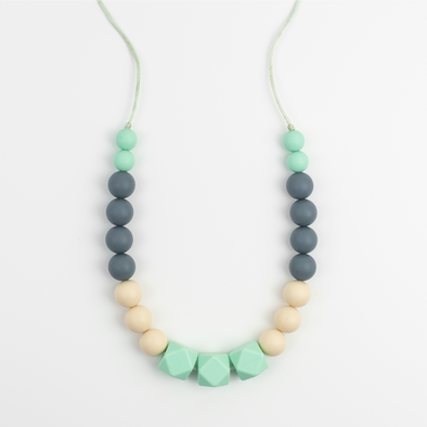 Edith Teething Necklace - Mint green, grey, cream. - Sebandroo