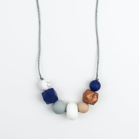 Modern Nursing Necklace in navy, grey, white and copper.