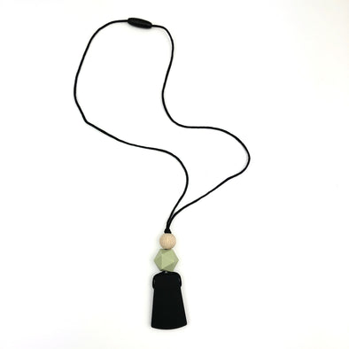 Black, Sage Green and Wooden Pendant Teething Necklace - Sebandroo