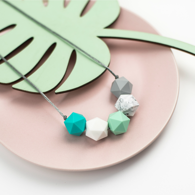 Kristin Teething Necklace in mint, turquoise and grey - Sebandroo