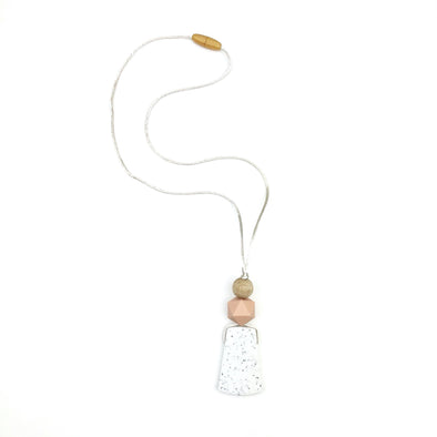 Speckled White, Peach and Wooden Pendant Teething Necklace - Sebandroo