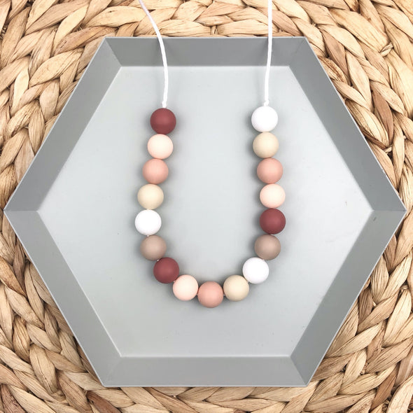 White, Nudes and Rust Beads Teething Necklace
