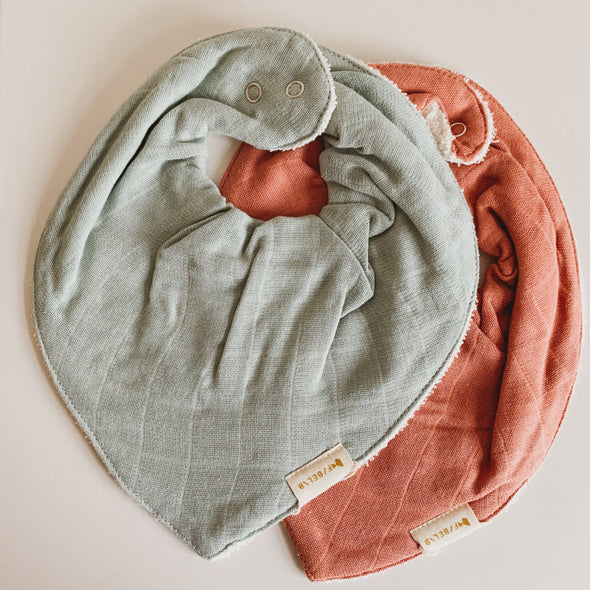 Fabelab Dribble Bibs in Foggy Blue and Clay