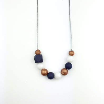 Silicone Teething Necklace in Copper, White and Blue