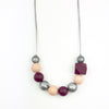Silver, Burgundy and Peach Silicone Teething Necklace - Sebandroo