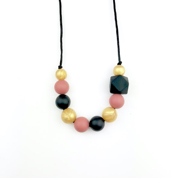Black, gold and rust teething necklace