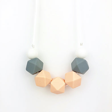 Peach, Grey and White Silicone Teething Necklace