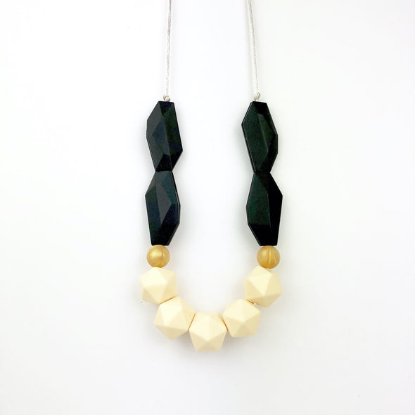 Statement Teething Necklace in pale peach, gold and black