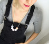 Teething Necklace Being Worn With Dungarees